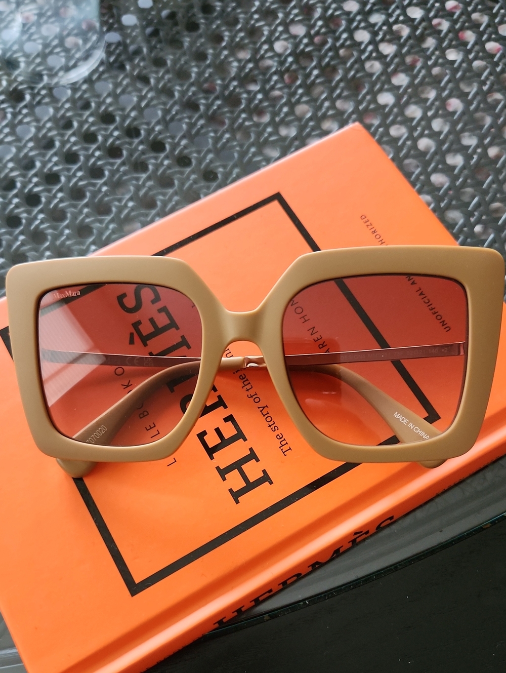 MaxMara Beige Frame With Gold Trim Sunglasses with Tinted Lenses